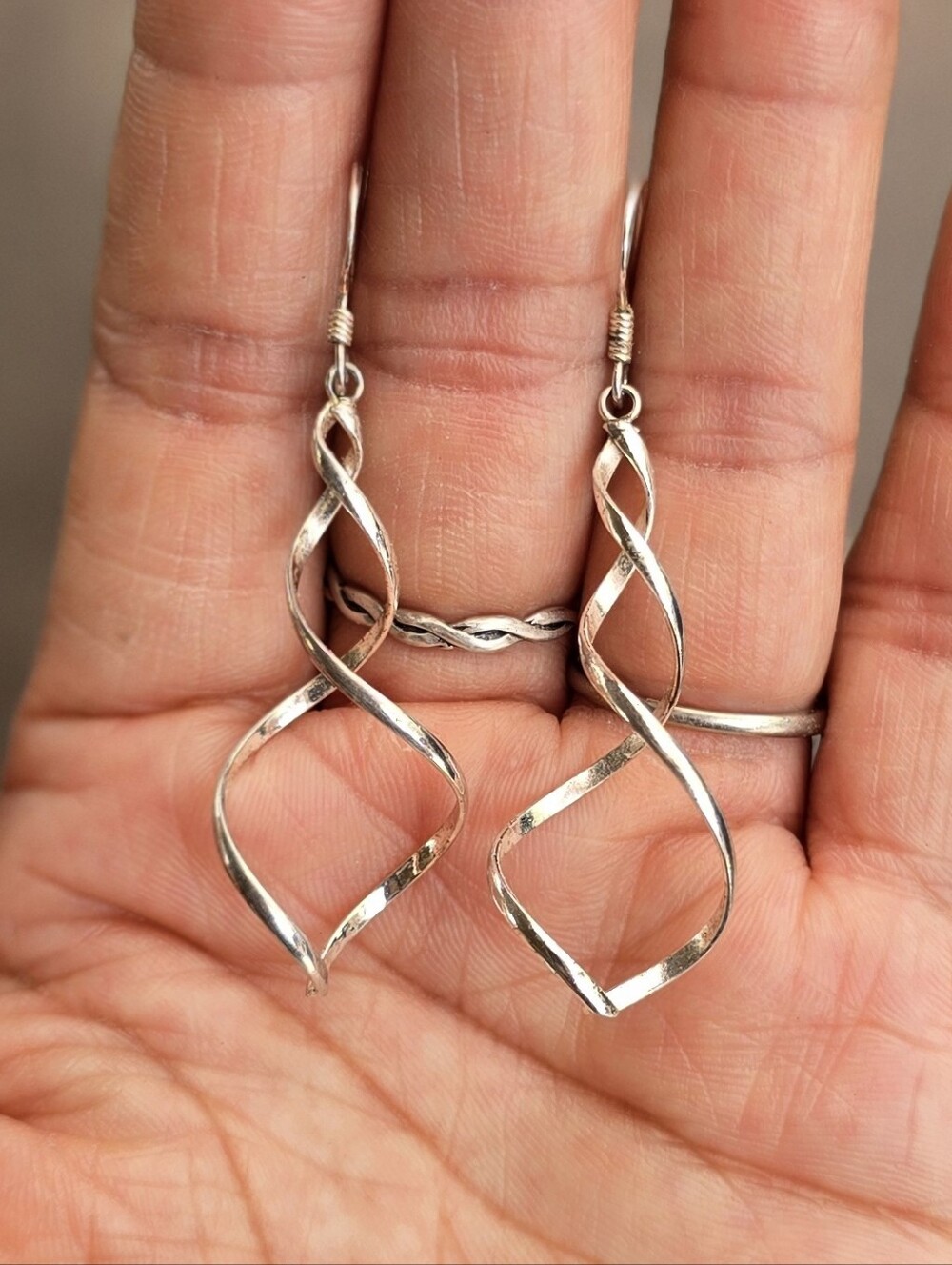 Sterling silver 925 swirl spiral twisted dangle earrings